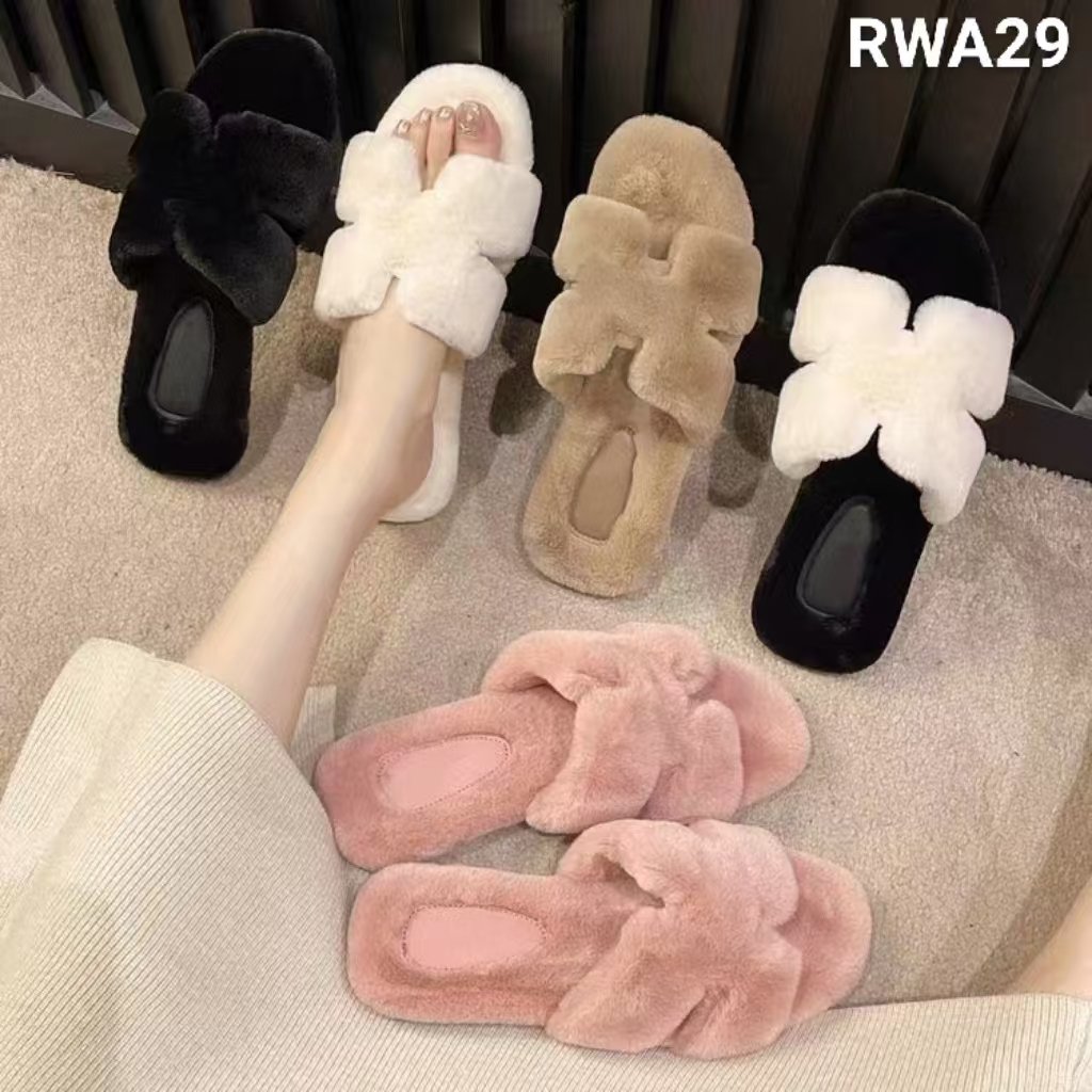 Winter Fluffy Casual Fashion Open Toe Soft Warm Faux Suede Slide Slippers Shoes