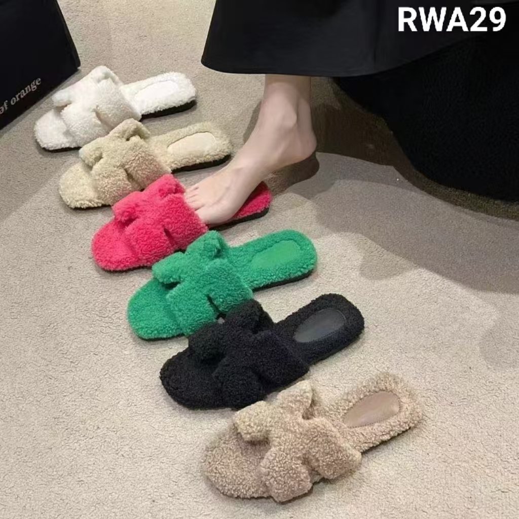 Winter Fluffy Casual Fashion Open Toe Soft Warm Faux Suede Slide Slippers Shoes