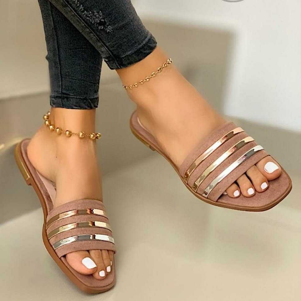 Pure Color Stripe Slide Slippers For Woman Flat Ladies Slipper Slides Plus-size Slides Slippers Custom