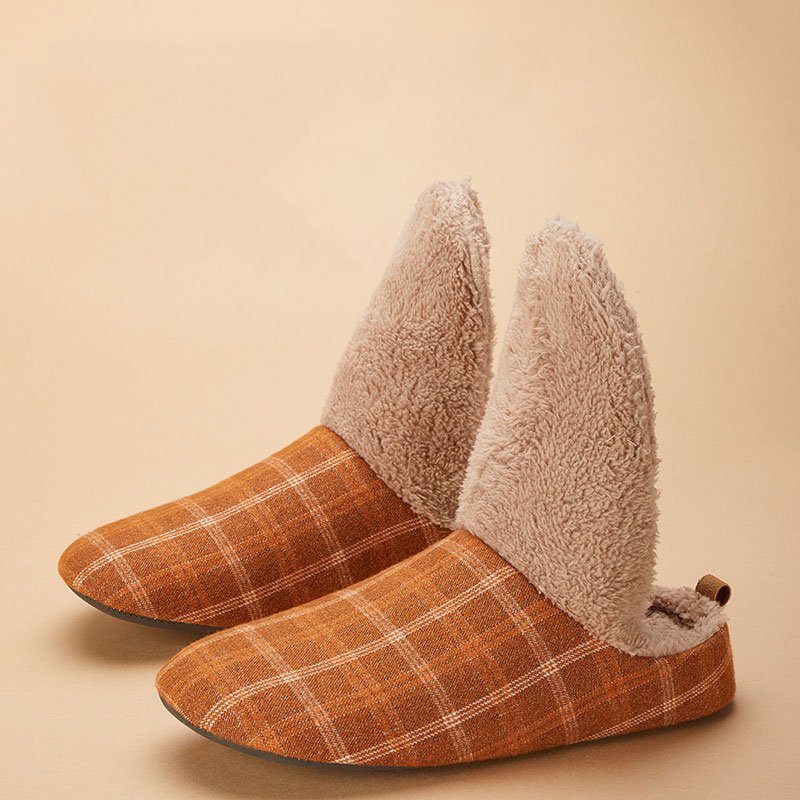 House Plush Plaid Soft Cotton Slippers Winter Indoor Women Non-slip Floor Shoes Home Slippers Women Slides For Bedroom