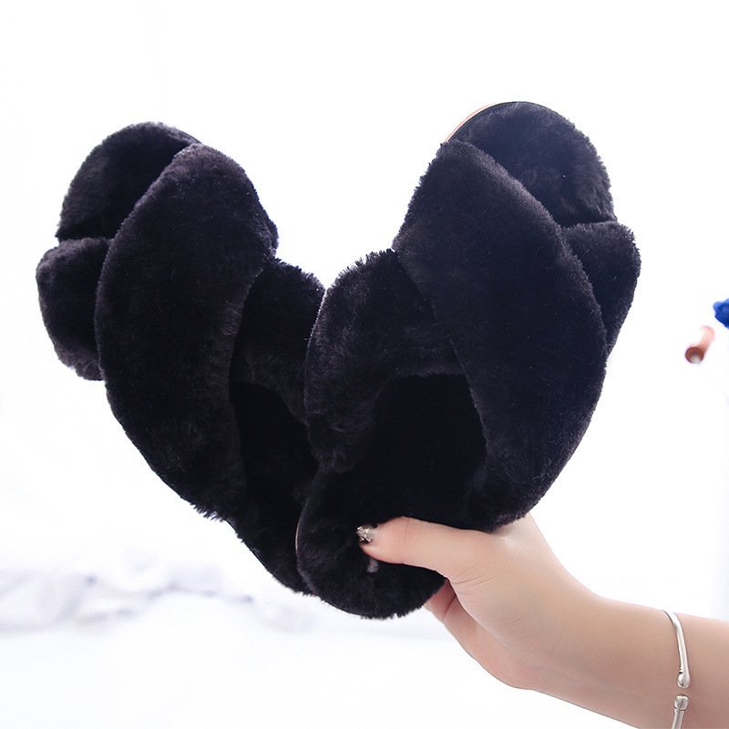 Greatslides Plush Slippers Women Flat Sandals,Custom Slippers Logo Womens Cross Sandal,Indoor Winter Slippers