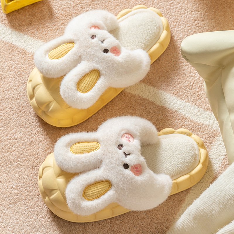 Cartoon lovely rabbit plush slippers EVA waterproof shell winter home ladies non-slip removable easy to clean cotton slippers