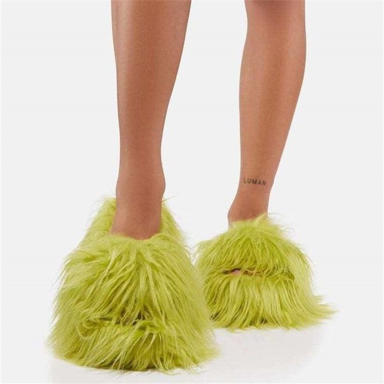 Luxury Fur Slippers Women Open Toe Fuzzy Slides Woman Shoes Women Flat Half Slippers