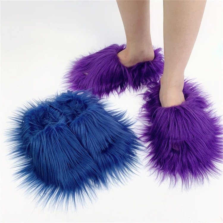 Luxury Fur Slippers Women Open Toe Fuzzy Slides Woman Shoes Women Flat Half Slippers
