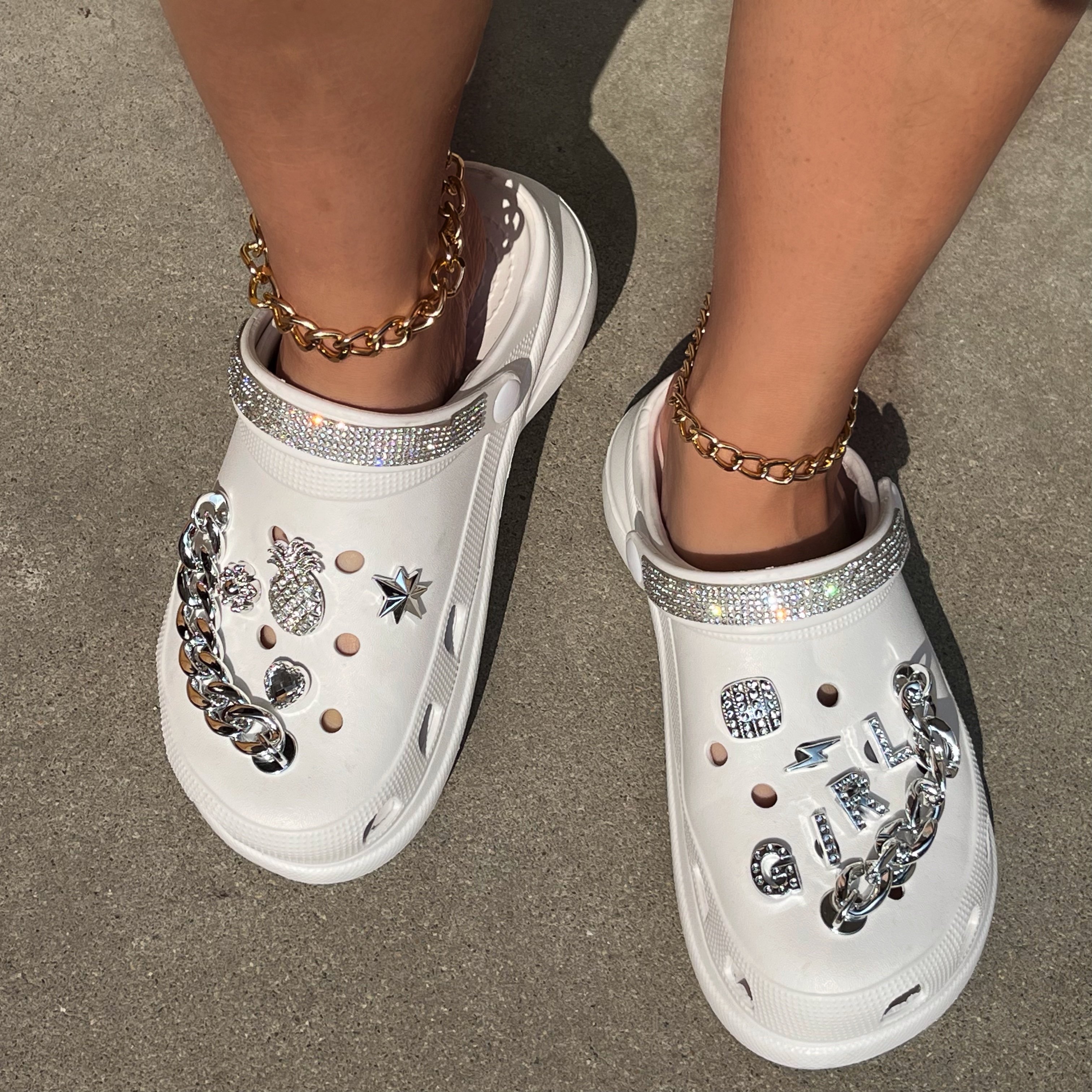 Summer large size hole shoes diamond with accessories glitter women diamond shoes sandals and slippers