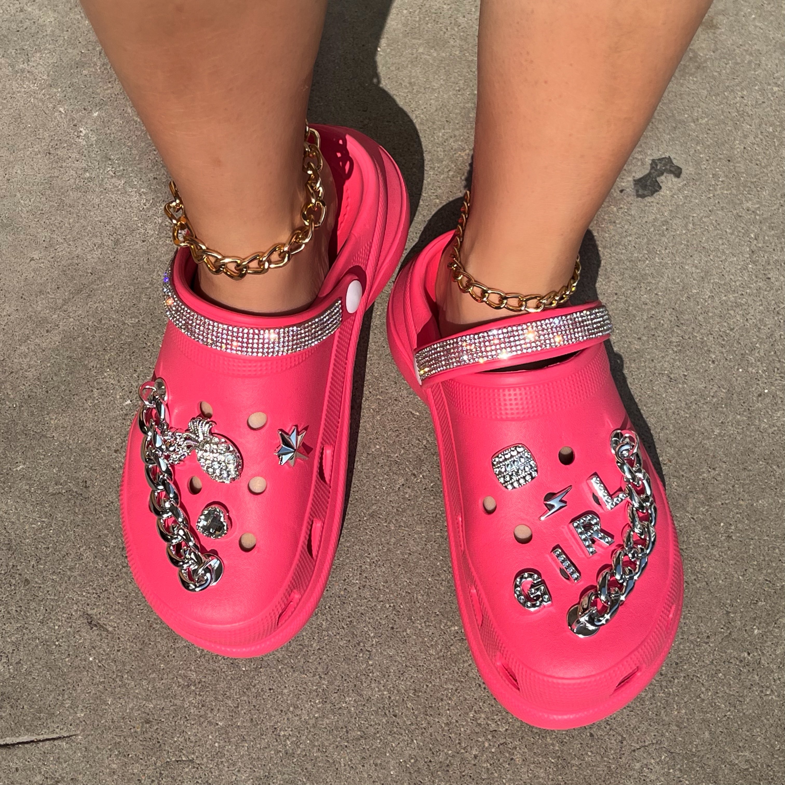Summer large size hole shoes diamond with accessories glitter women diamond shoes sandals and slippers