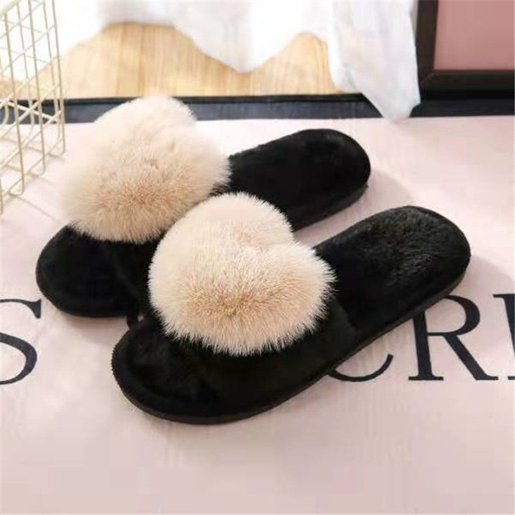 custom logo slide sandals heart fur Cheap wholesale shoes women lady flat ladies sandals slippers