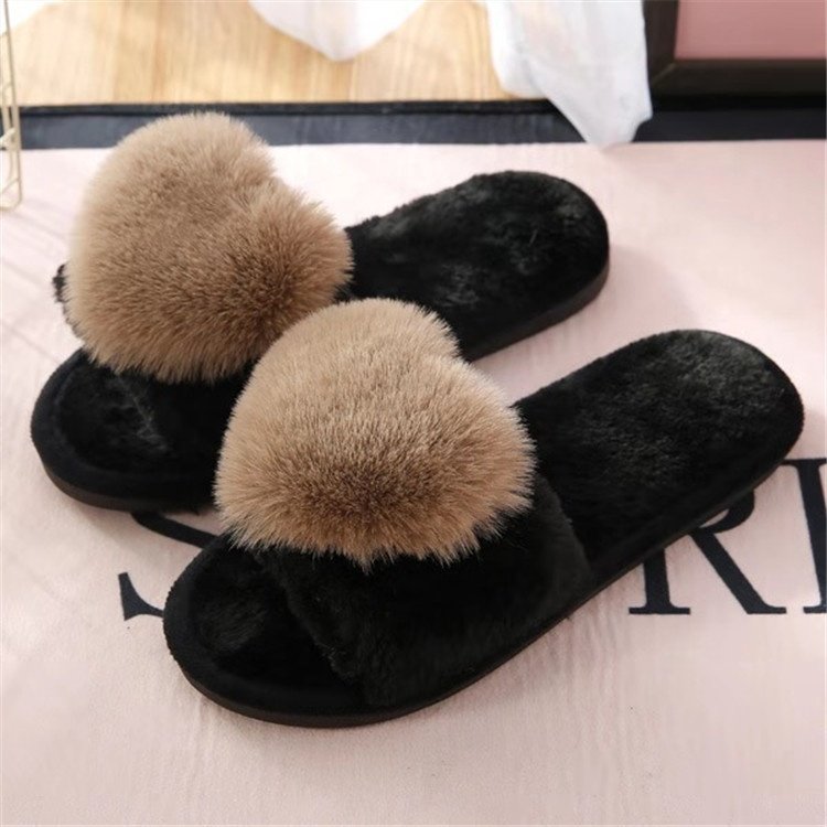 custom logo slide sandals heart fur Cheap wholesale shoes women lady flat ladies sandals slippers