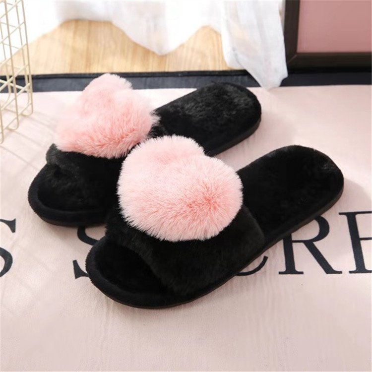 custom logo slide sandals heart fur Cheap wholesale shoes women lady flat ladies sandals slippers