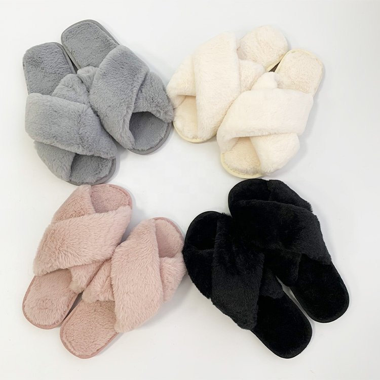 Cheap Wholesale Custom Fall Winter Women's Pink Fluffy House Slides Indoor Furry Slippers, Home Fur Sandals For Women Ladies