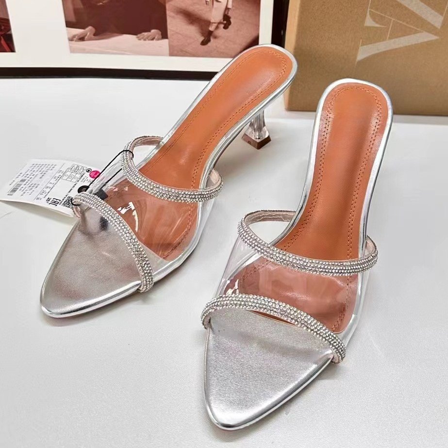Large Size 42 Famous ZA Shoes Transparent PVC Designer Slides Slippers for Women 2024 Summer Pointed Toe Rhinestone Sandals