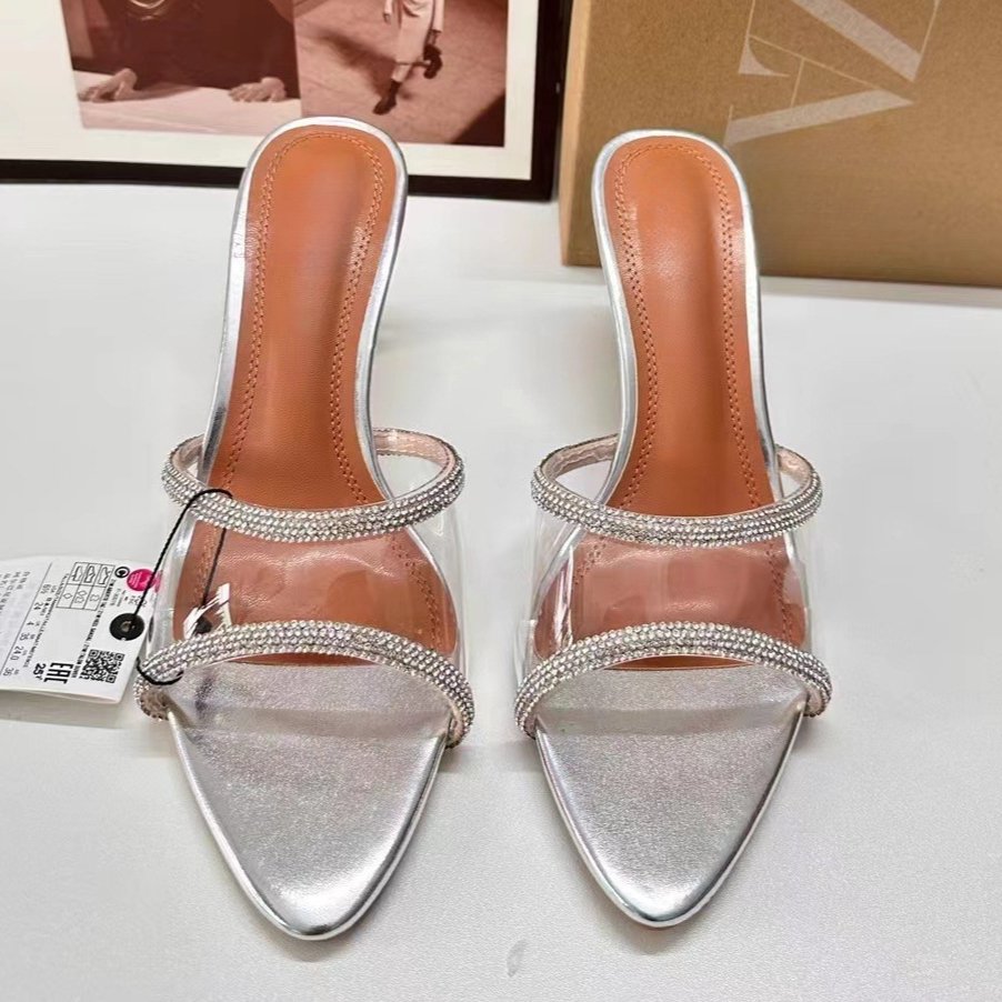 Large Size 42 Famous ZA Shoes Transparent PVC Designer Slides Slippers for Women 2024 Summer Pointed Toe Rhinestone Sandals