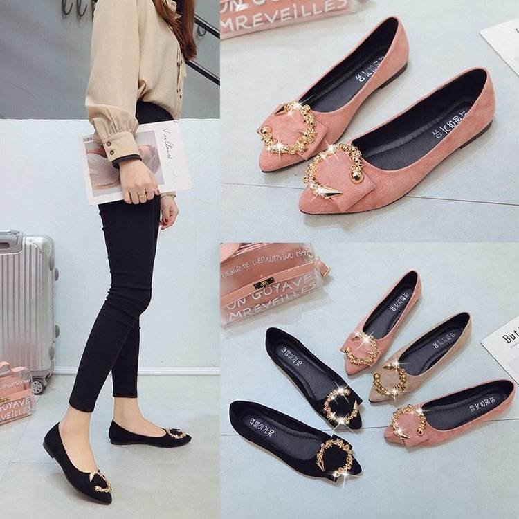 New Arrivals Pointed Toe Gold-Colored Metal Crescent Decorations Flat Sandals Ladies Slippers Women Shoes