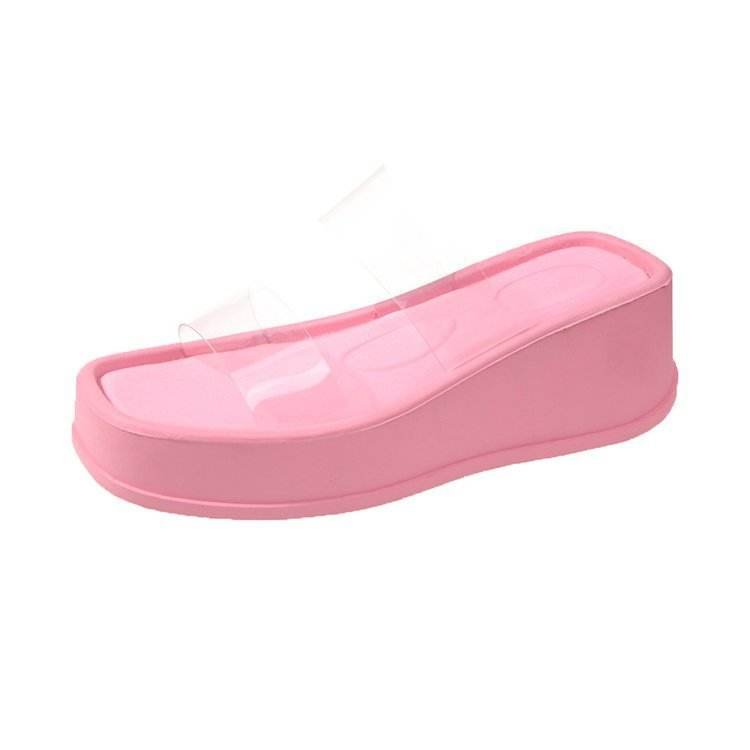 2023 Taiyu Wholesale Solid Thick Sole Square Head Transparent Soft Sandals Slide Designer Slipper Ladies High Heel Slippers