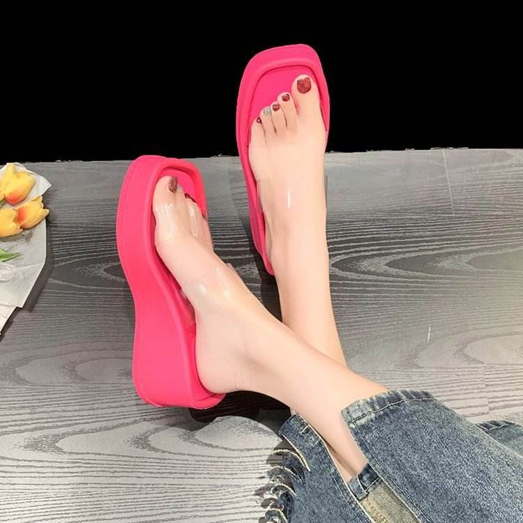 2023 Taiyu Wholesale Solid Thick Sole Square Head Transparent Soft Sandals Slide Designer Slipper Ladies High Heel Slippers