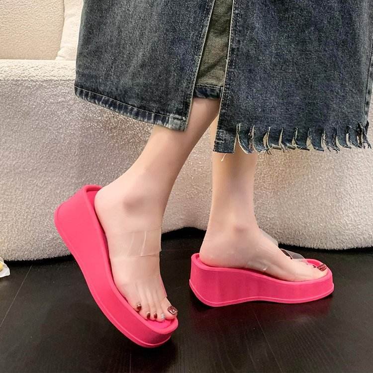 2023 Taiyu Wholesale Solid Thick Sole Square Head Transparent Soft Sandals Slide Designer Slipper Ladies High Heel Slippers