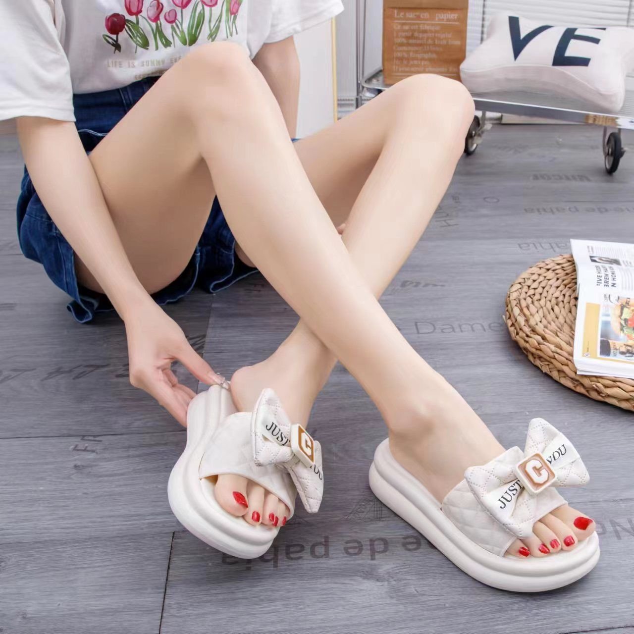 Beach Sandals High Heel Non-Slip Fashion Elevating Summer Slides Slippers for Women New
