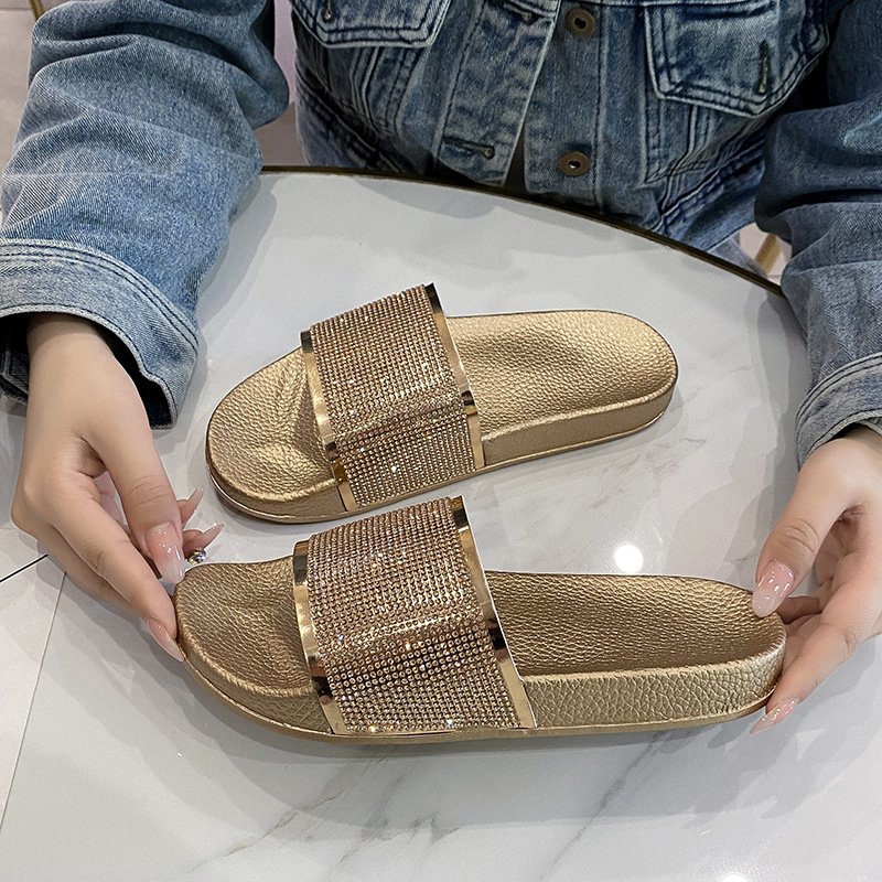 Luxury Brand Ladies leather Shiny High Quality Women Sandals Summer Flat Beach Quick-drying Slides Slippers For Women