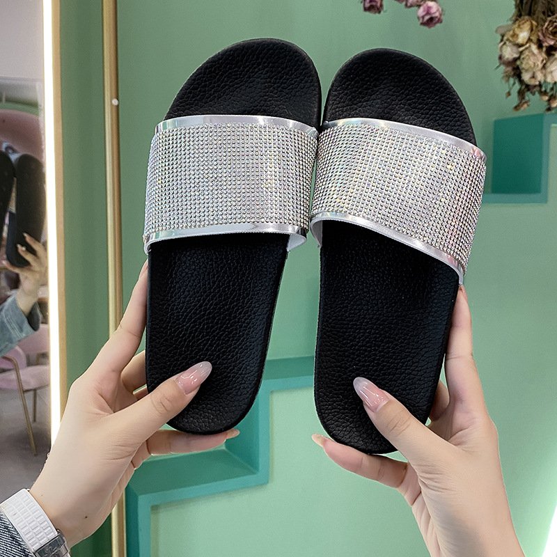 Luxury Brand Ladies leather Shiny High Quality Women Sandals Summer Flat Beach Quick-drying Slides Slippers For Women