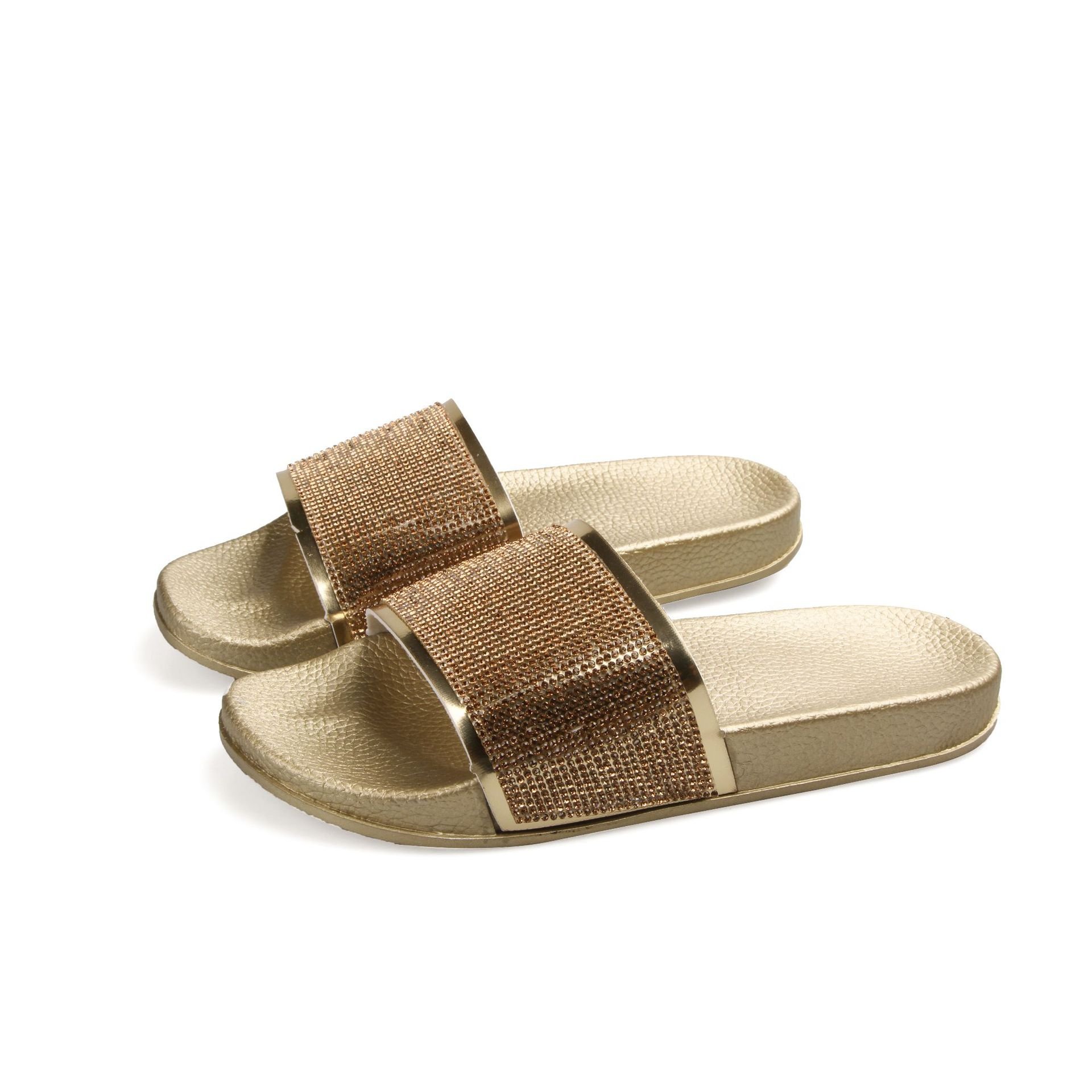 Luxury Brand Ladies leather Shiny High Quality Women Sandals Summer Flat Beach Quick-drying Slides Slippers For Women