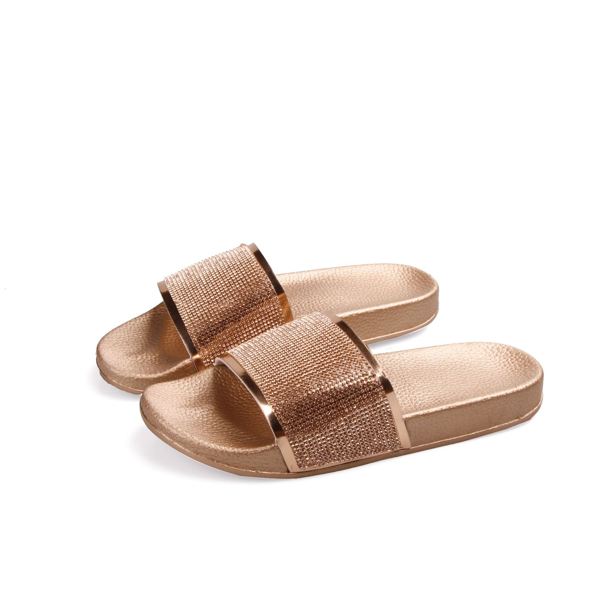 Luxury Brand Ladies leather Shiny High Quality Women Sandals Summer Flat Beach Quick-drying Slides Slippers For Women
