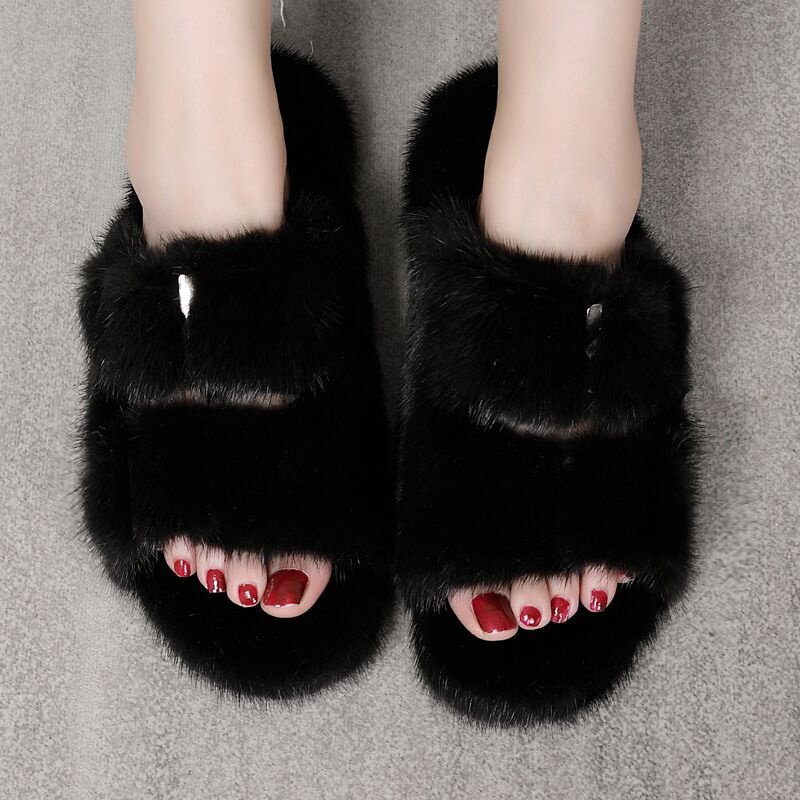 Custom Luxury Designer Slippers Women Flat Shoes Fluffy Slippers For Women Luxury Real Fur Slides