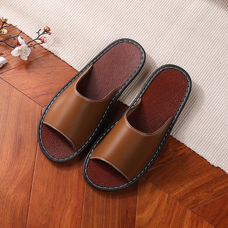 Wholesale customized logo size quick drying summer spring soft man slipper shoes leather slides sandal for men