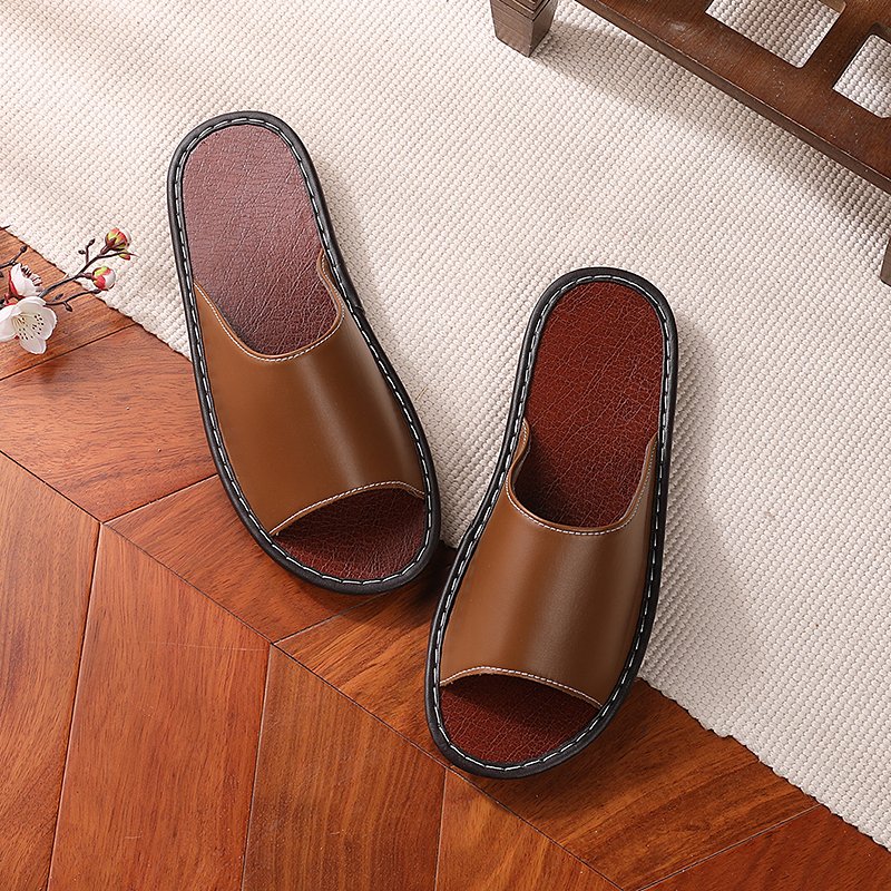 Wholesale customized logo size quick drying summer spring soft man slipper shoes leather slides sandal for men