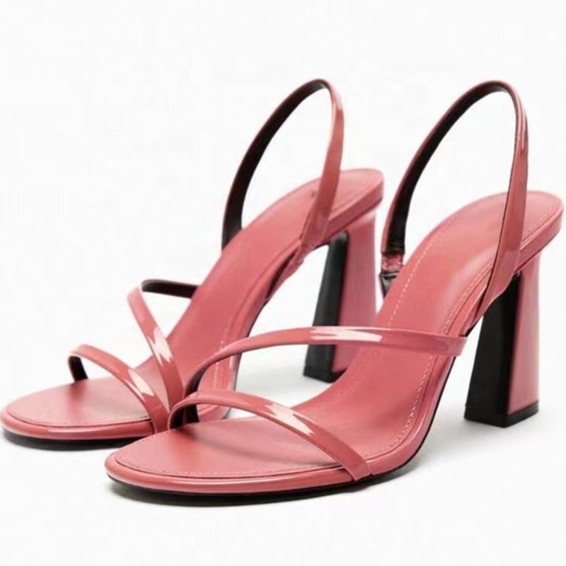 Dropshipping Custom Logo Block Heels Sandals Women Sexy Party Dress Round Toe Fashionable Super High Heeled Shoes
