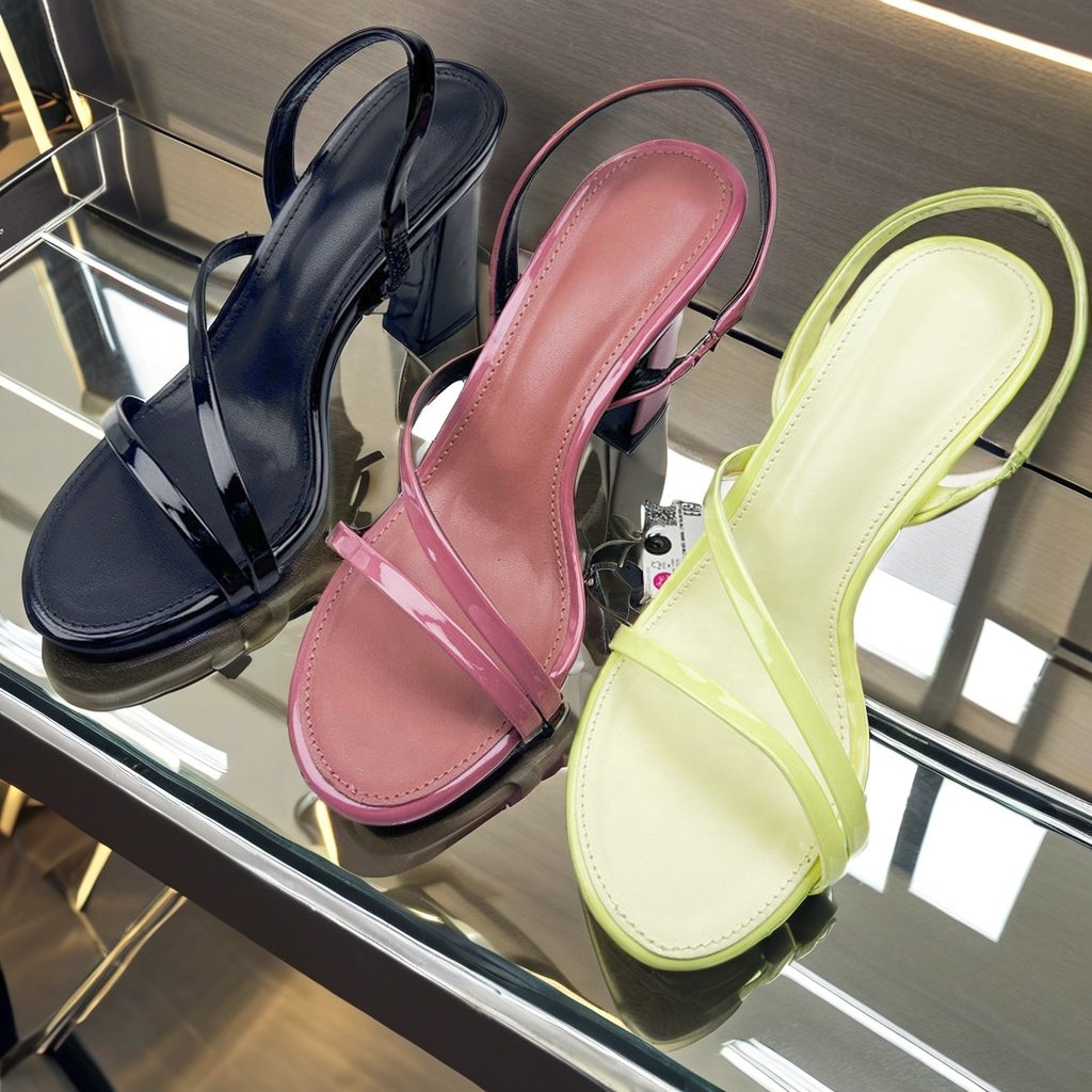 Dropshipping Custom Logo Block Heels Sandals Women Sexy Party Dress Round Toe Fashionable Super High Heeled Shoes