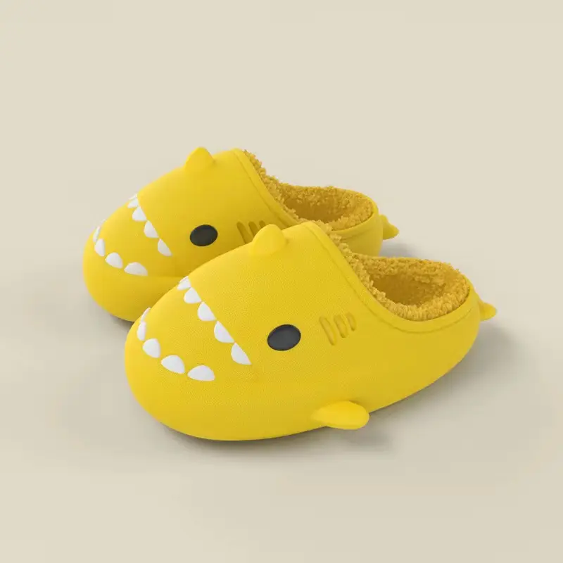 2023 Cartoon Shark Cotton Fur Inside Warmth Shoes Winter Toddler Plush Shark House Slipper