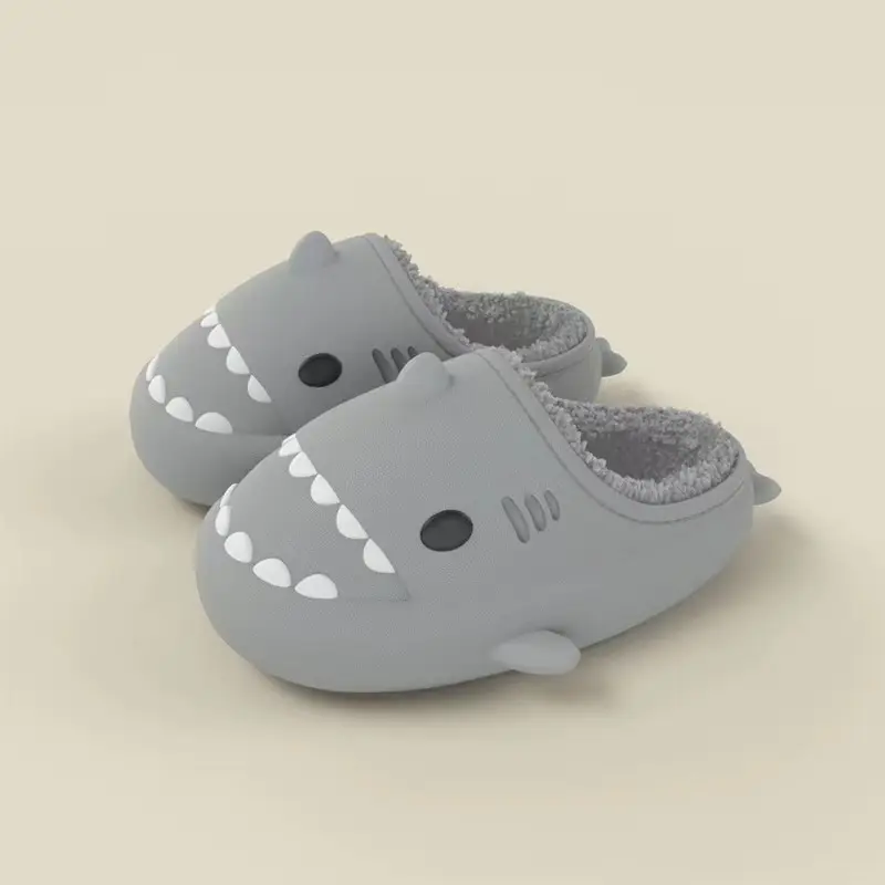 2023 Cartoon Shark Cotton Fur Inside Warmth Shoes Winter Toddler Plush Shark House Slipper