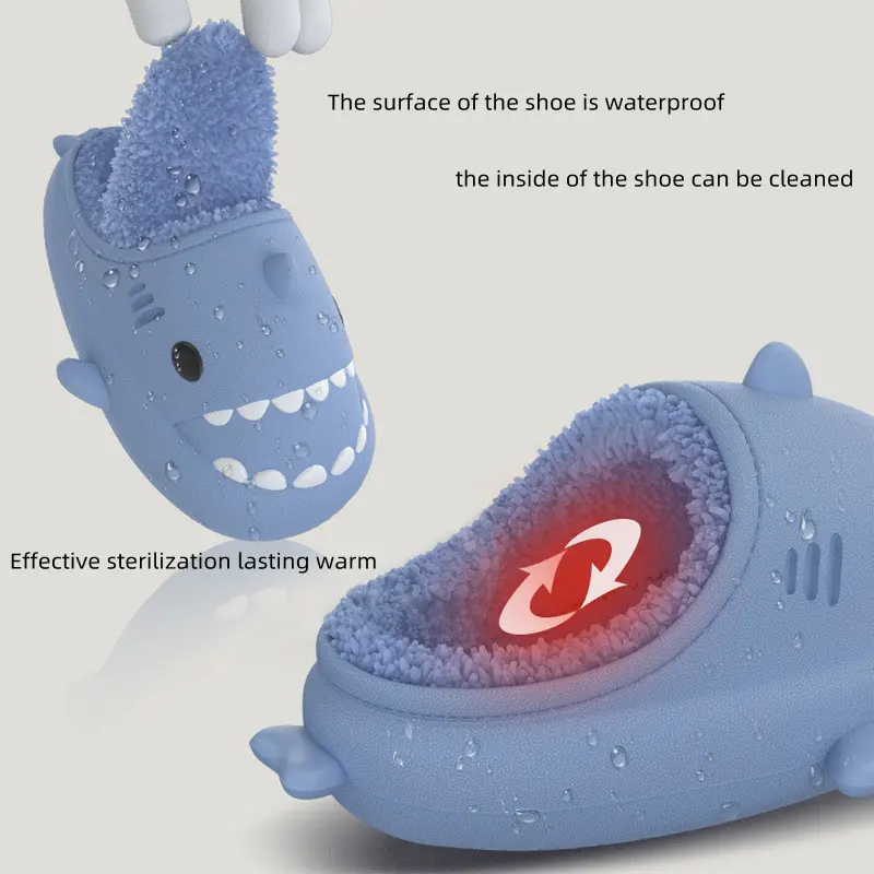 2023 Cartoon Shark Cotton Fur Inside Warmth Shoes Winter Toddler Plush Shark House Slipper
