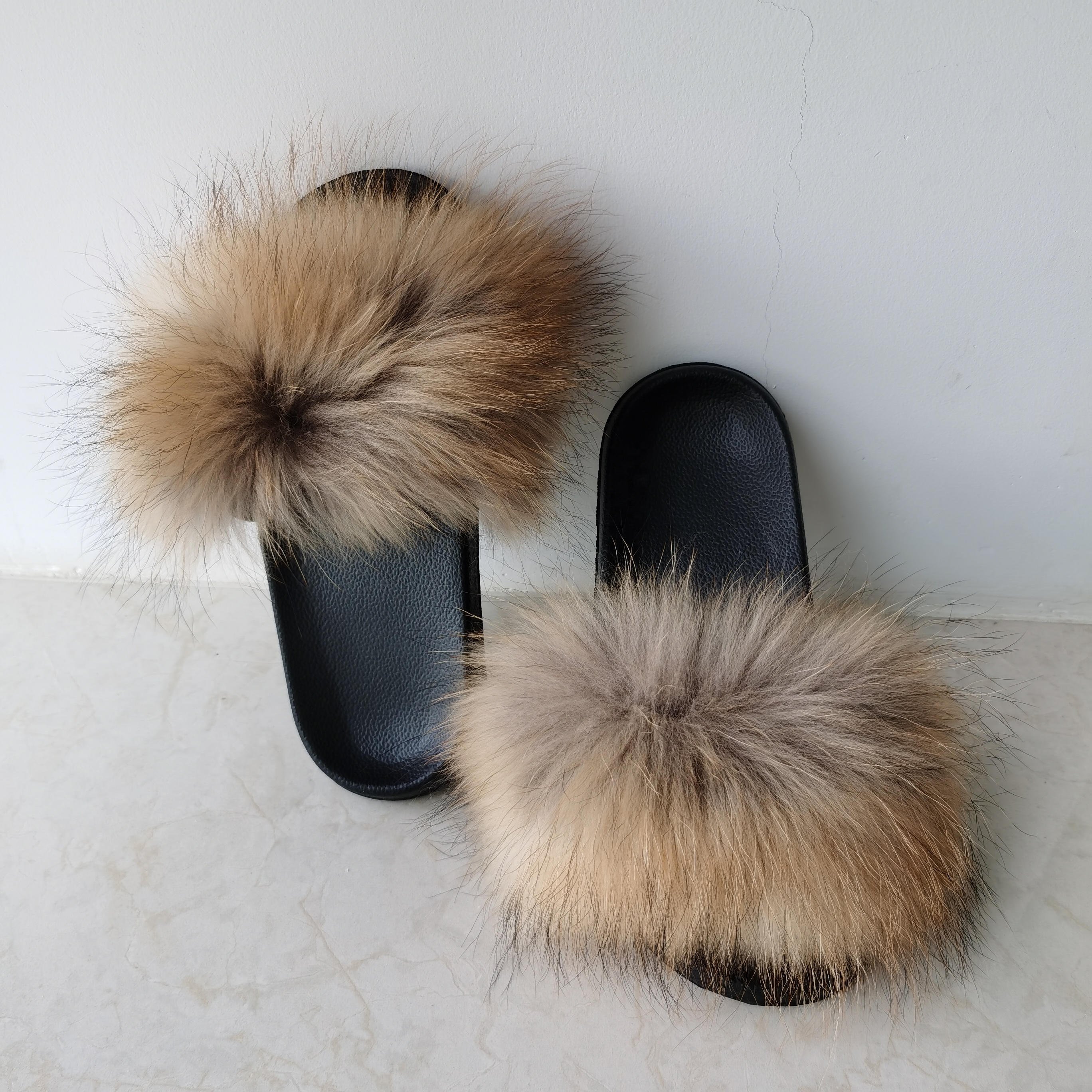 36-45 Summer Women Real Fox Fur Slippers Fur Slides Female Indoor Flip Flops Casual Fur Sandals Fluffy Plush Shoes