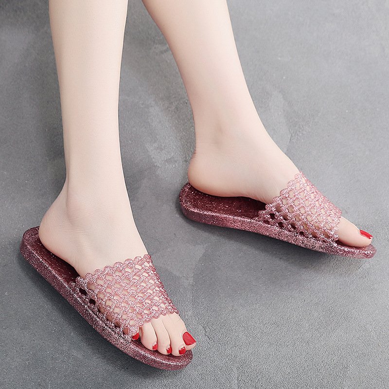 Summer cheap new ladies crystal slides hollow beach jelly shoes slip-ons women indoor clear flat sandals slippers