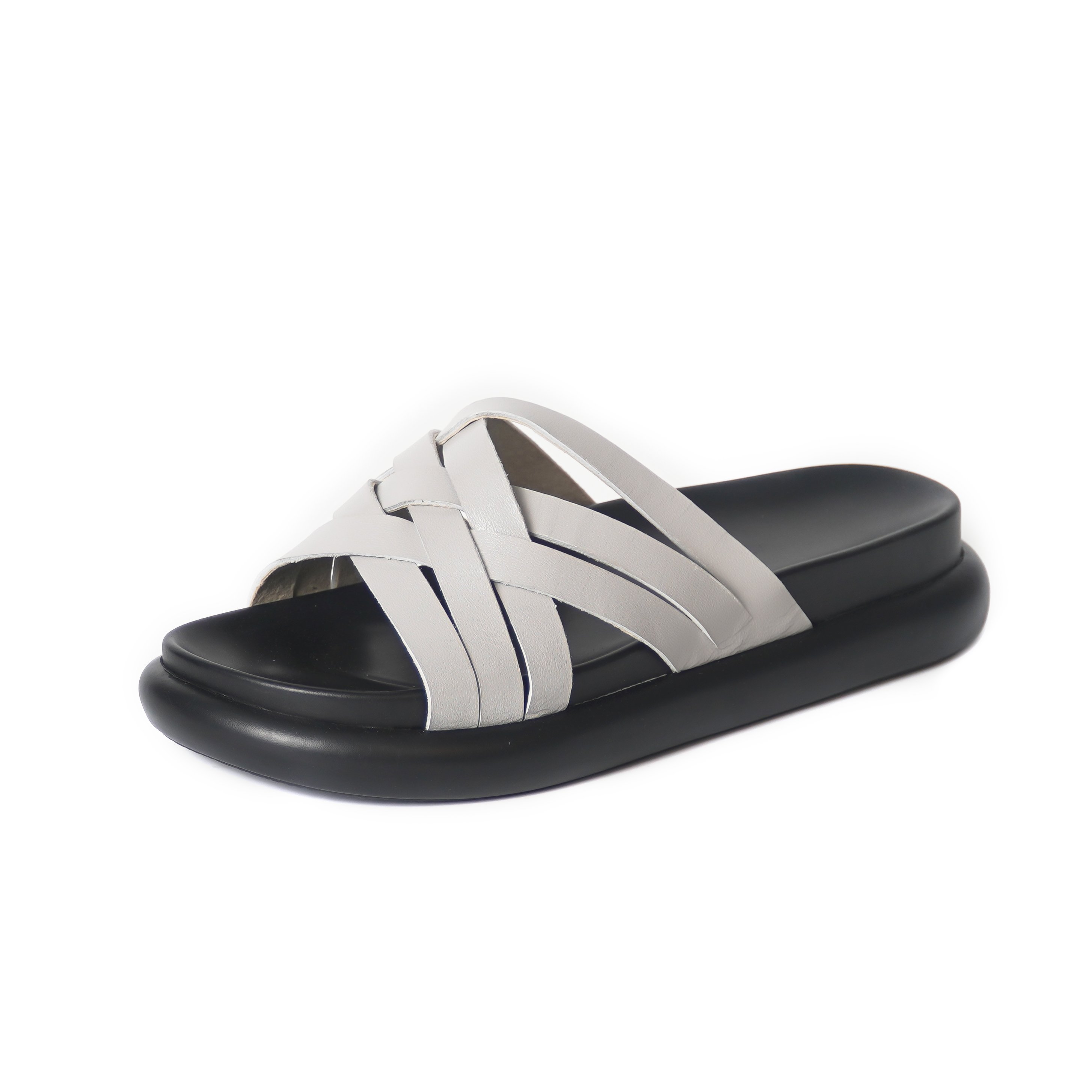 2023 new style genuine leather weave platform outsole soft comfortable wholesale factory direct sale for women slides slippers