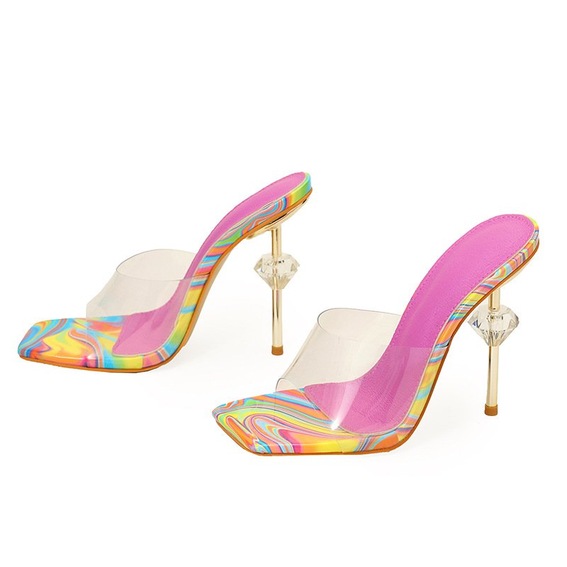Spring Summer Multicolour Designer 2023 Heels Fashion Transparent Shoes Sexy Slides Female Clear Slippers For Women