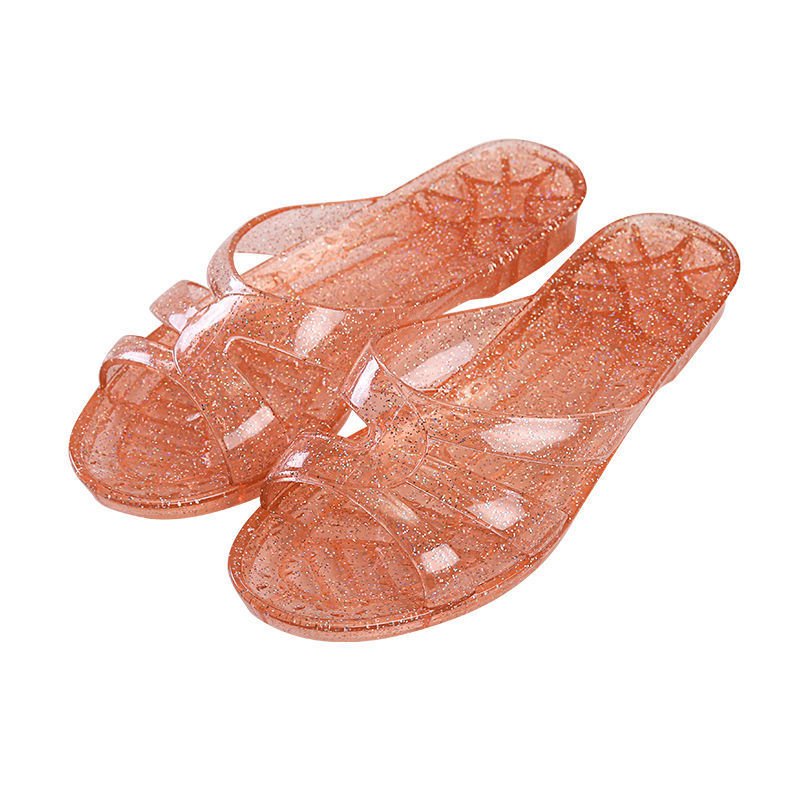 Summer new anti odor casual ladies clear beach flat sandals slippers jelly shoes women's sequins crystal slides slippers