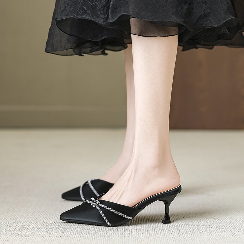 912-AR69 Rhinestone pointy skinny heels ladies summer slides slippers fashion new slippers for women