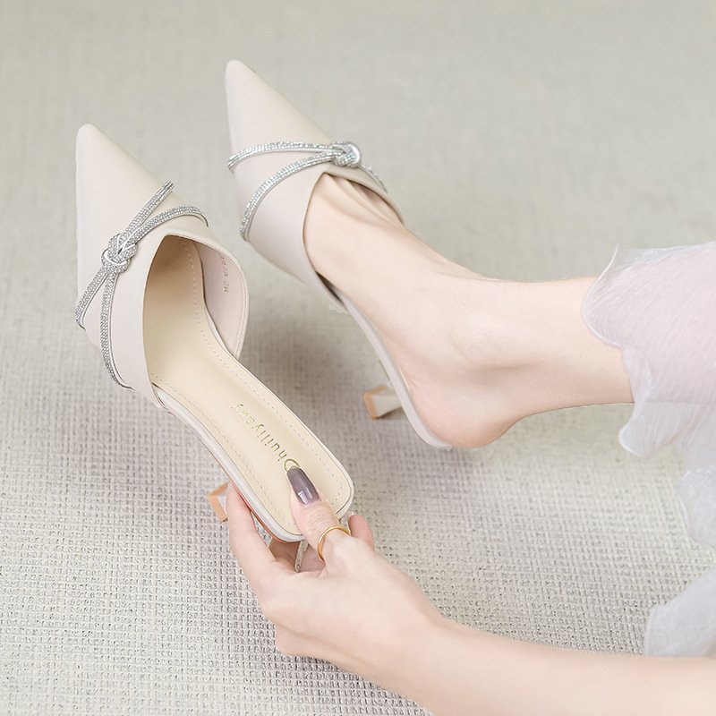 912-AR69 Rhinestone pointy skinny heels ladies summer slides slippers fashion new slippers for women