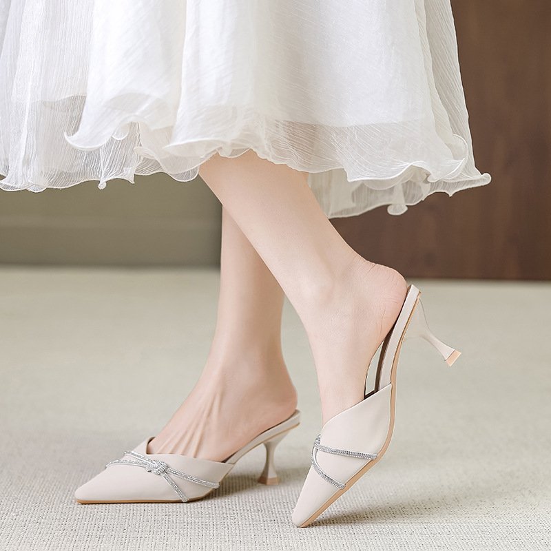 912-AR69 Rhinestone pointy skinny heels ladies summer slides slippers fashion new slippers for women