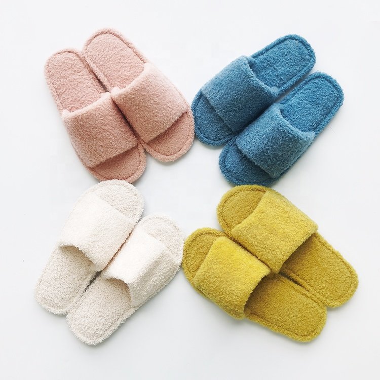 2022 New Fashion Winter Spring fleece furry slippers Indoor Outdoor new blue Color Soft fluffy towel sliders for women