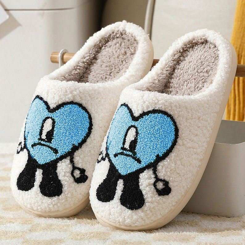 Hot Sale Stock Custom Logo Cute Red Heart Bad Bunny Slippers Slides Ladies Winter Indoor Warm House Slippers