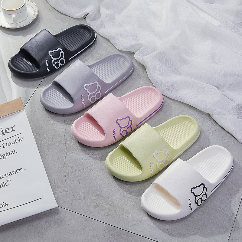 Bear environmental house bathroom rubber non slip cartoon print EVA slides slippers custom winter women for guests