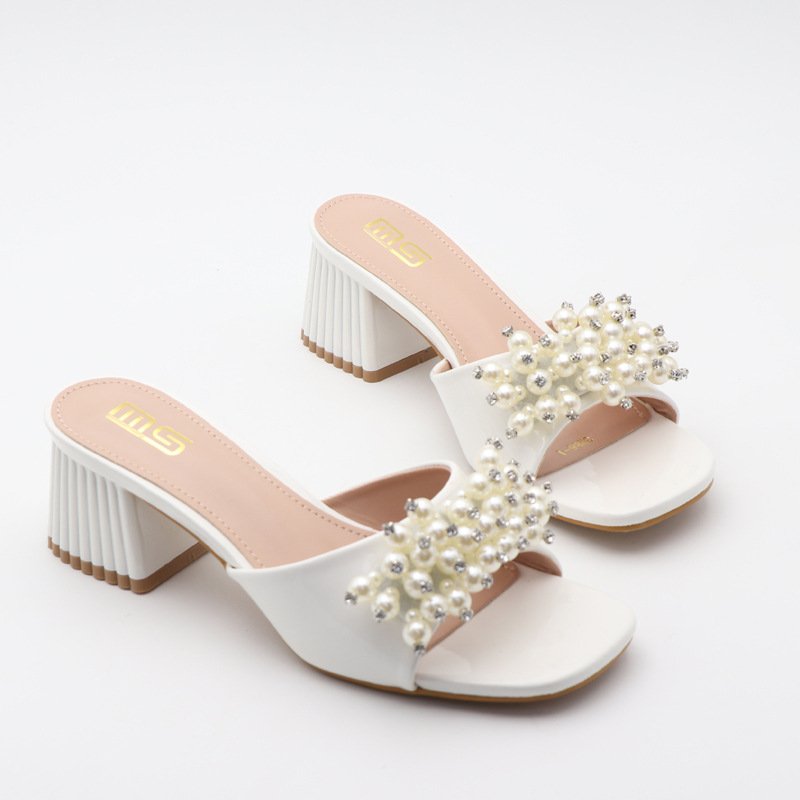 Favorable Price sexy women square pearl fashion women sandals designer slippers slides home slippers