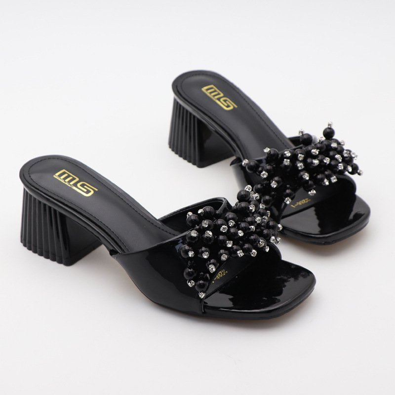 Favorable Price sexy women square pearl fashion women sandals designer slippers slides home slippers