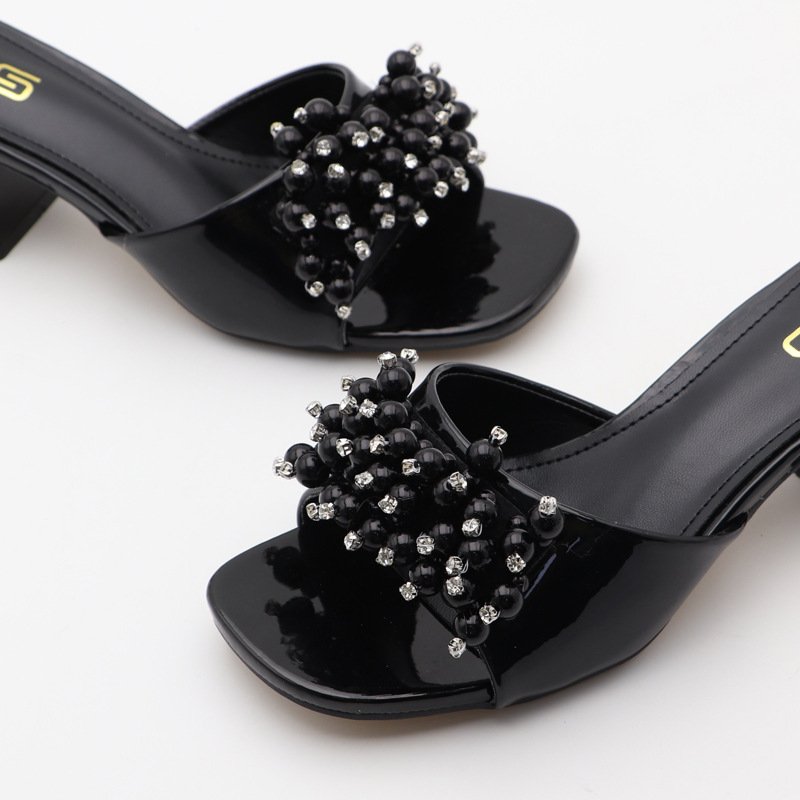 Favorable Price sexy women square pearl fashion women sandals designer slippers slides home slippers