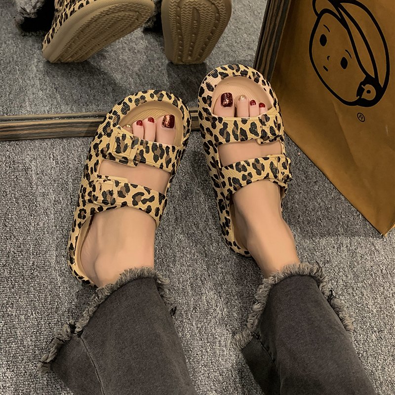 women platform slides slippers for home cloud leopard slippers massage shoes for women with heel outdoor walking plush sandals