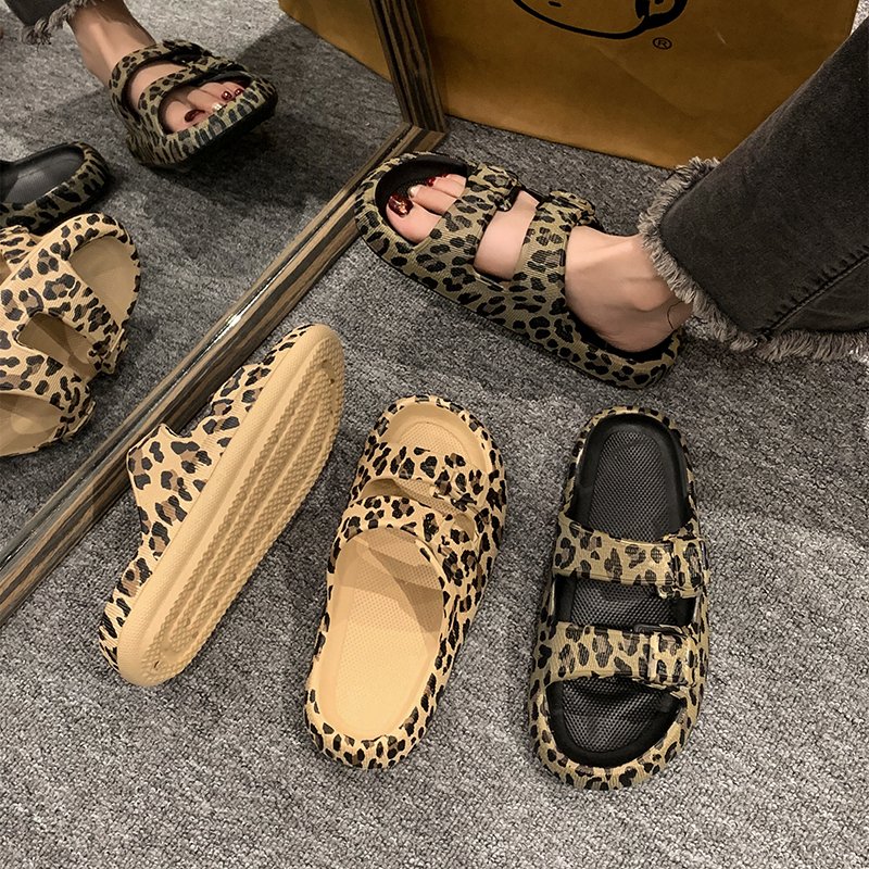 women platform slides slippers for home cloud leopard slippers massage shoes for women with heel outdoor walking plush sandals