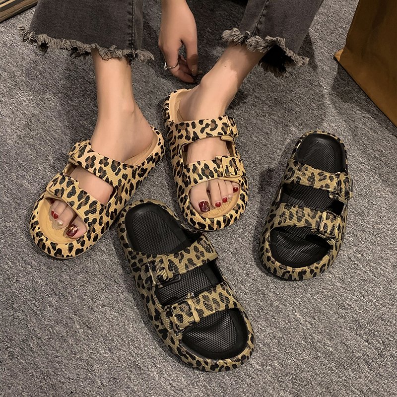 women platform slides slippers for home cloud leopard slippers massage shoes for women with heel outdoor walking plush sandals